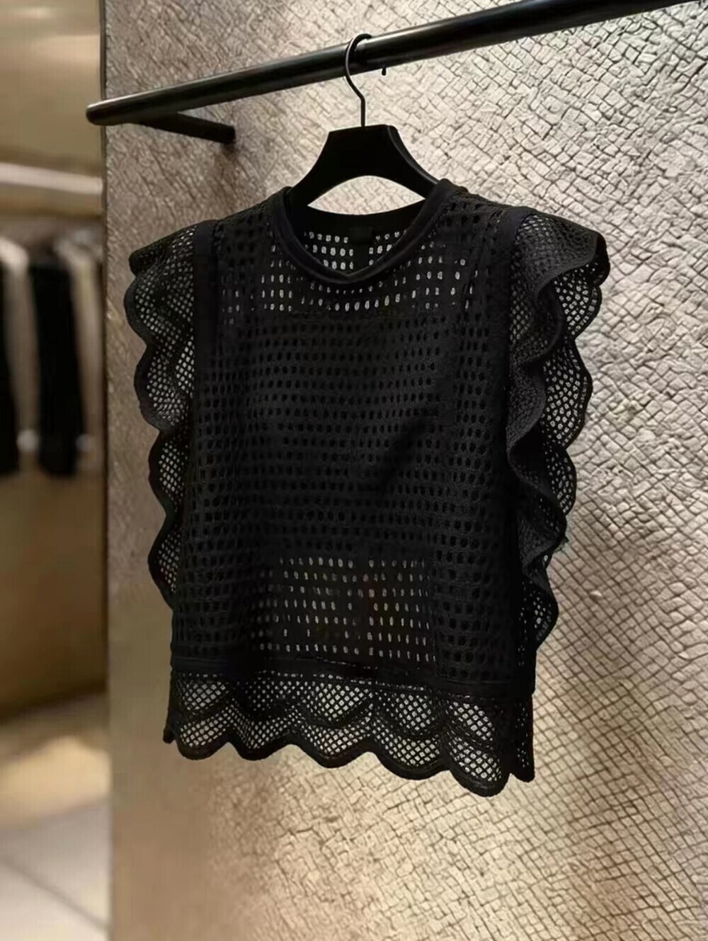 Black crochet lace sleeveless top
